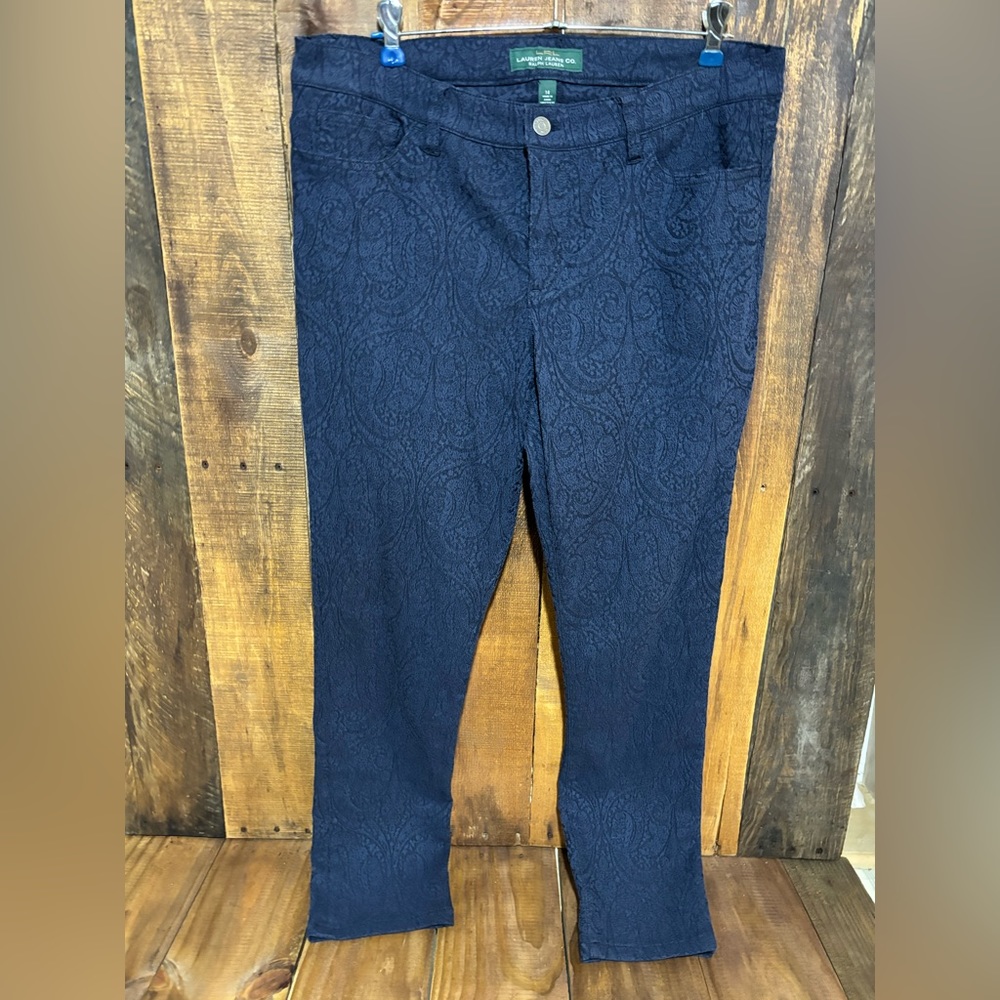 LRL Lauren Jean Co. Paisley Blue Gray Stretch Jeans Size 14